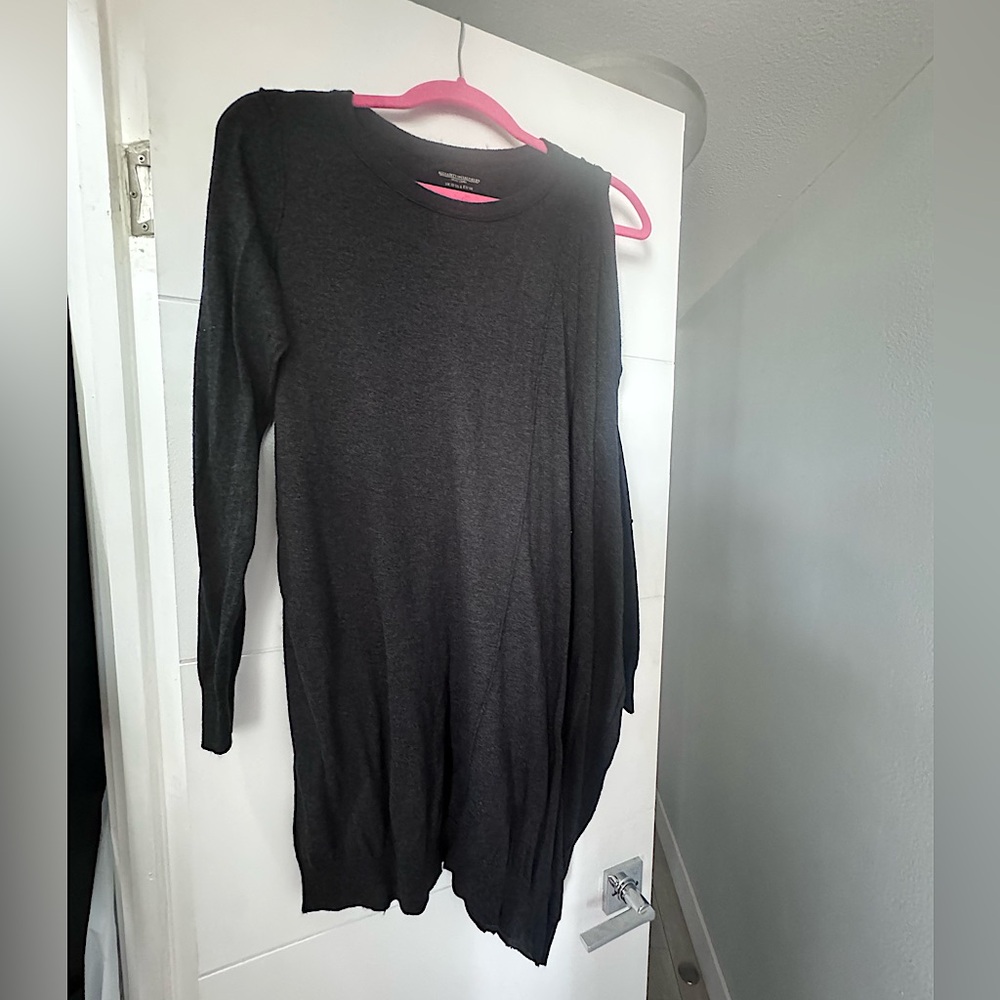 ALL SAINTS asymmetric single cold-shoulder charcoal gray sweater-dress